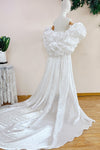 White Shine Organza Long Wedding Cape