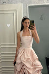 Pink Taffeta Long Prom Dresses Two-Piece