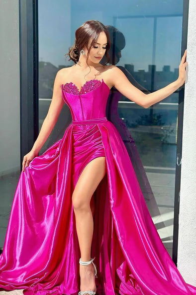 Fuchsia Mermaid Prom Gown With Overskirt