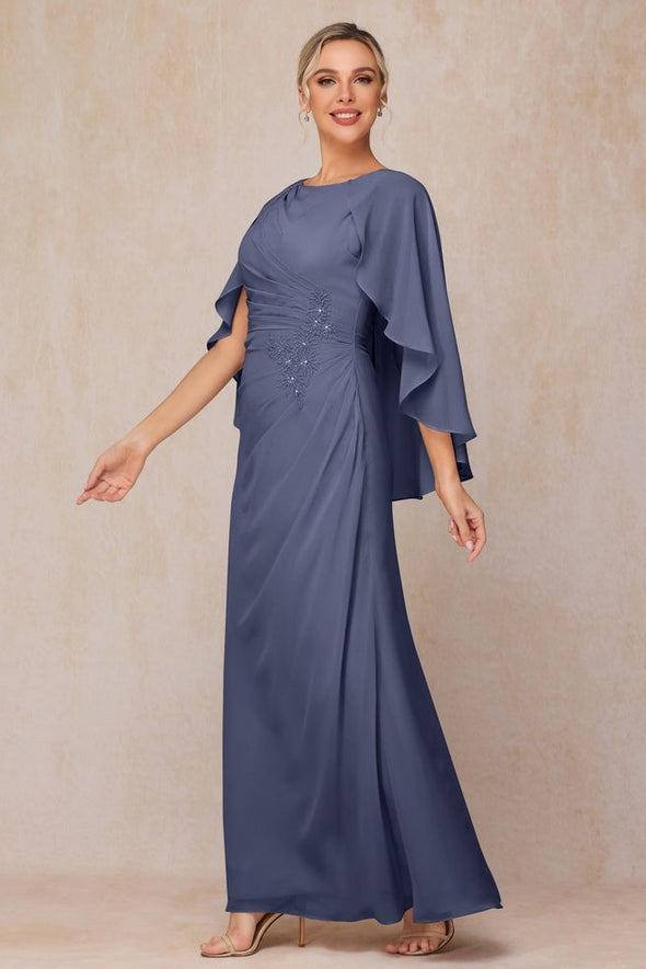 A Line Elegant Chiffon Mother Of The Bride Dress With Cape