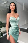 Dusty Sage Mermaid Prom Dress With Slit Spaghetti-Straps