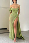 Sage Green Strapless Mermaid Prom Dress With High Split