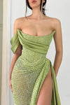 Sage Green Strapless Mermaid Prom Dress With High Split