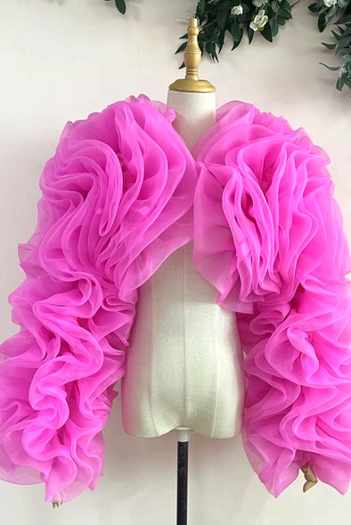 Hot Pink Organza Lady Evening Jacket Party Outfit