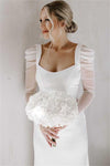 Long Sleeves Square Neck Mermaid Simple Wedding Dress