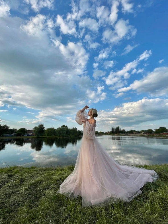 Off The Shoulder Dusty Pink Wedding Dress