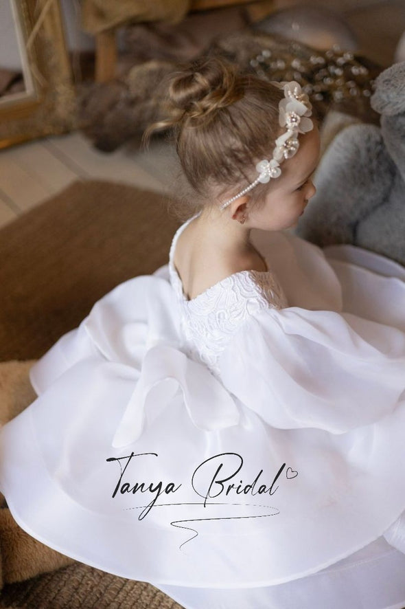 Flower Girl Dress Full Sleeves Round Neck Ball Gown Girl Party Dress