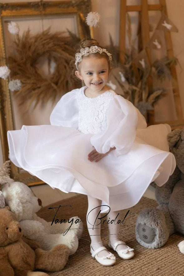 Flower Girl Dress Full Sleeves Round Neck Ball Gown Girl Party Dress