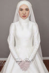 Muslim Romantic Wedding Dress Full Sleeves With Buttons