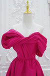 Off The Shoulder Fuchsia Satin Long Prom Gown