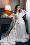 A Line Chiffon Long Off The Shoulder Sleeves Wedding Dress