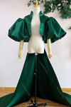 Dark Green Puff Sleeved Fashion Cape With Puffy Sleeves