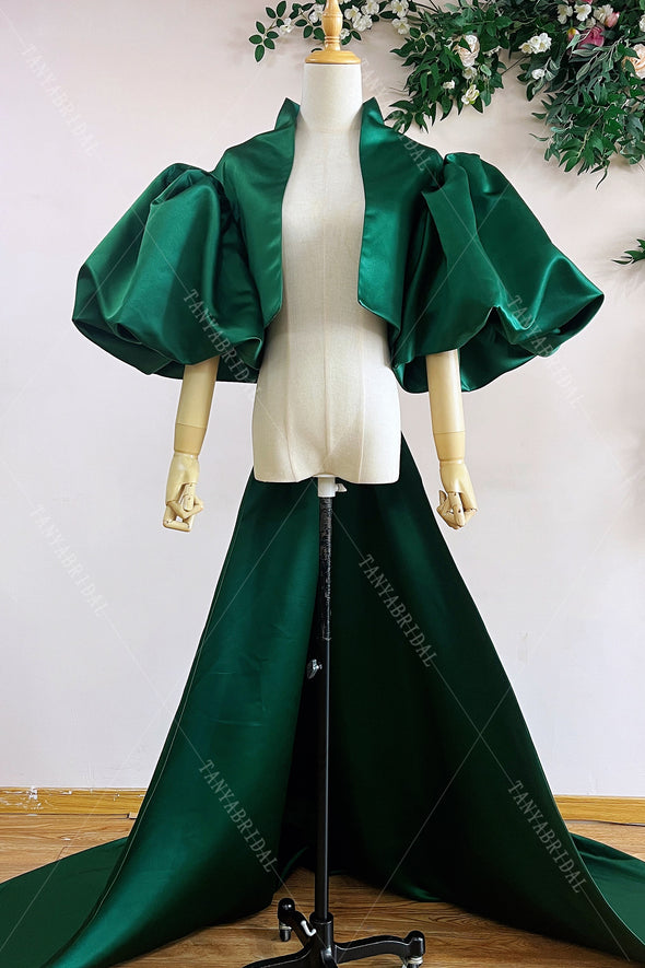 Dark Green Puff Sleeved Fashion Cape With Puffy Sleeves