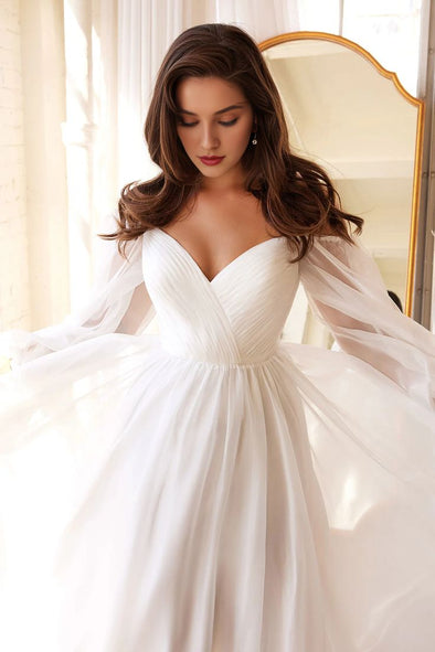 Off White Long Chiffon Wedding Dress Elegant Gown