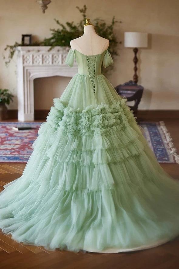 Sage Green Mesh Tulle Flower Girl Dress Party Gown