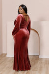 Mother Of The Bride Velvet Dress V Neck Long Sleeves