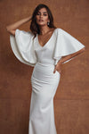 Soft Satin Long Mermaid Wedding Dress Flare Short Sleeves