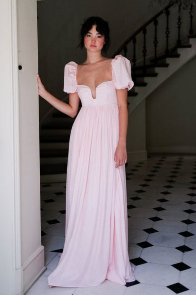 Chiffon Long Bridesmaid Dress Short Sleeves