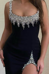 Black Sleeveless Mermaid Prom Dress With Split Beadings