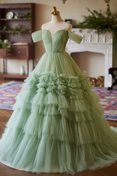 Sage Green Mesh Tulle Flower Girl Dress Party Gown