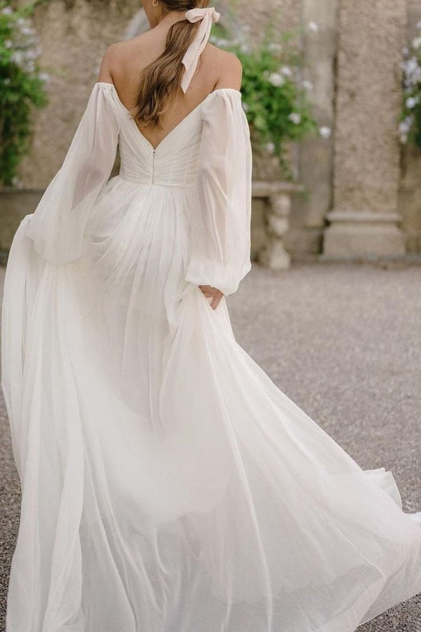 A Line Long Chiffon Wedding Dress Elegant Gown