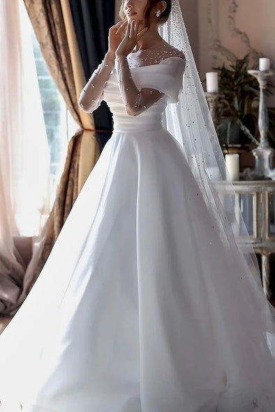 Wedding Dresses A-Line Illusion Neck Long Sleeve