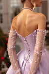 Lilac Sweetheart A-Line Prom Dress With Pearls