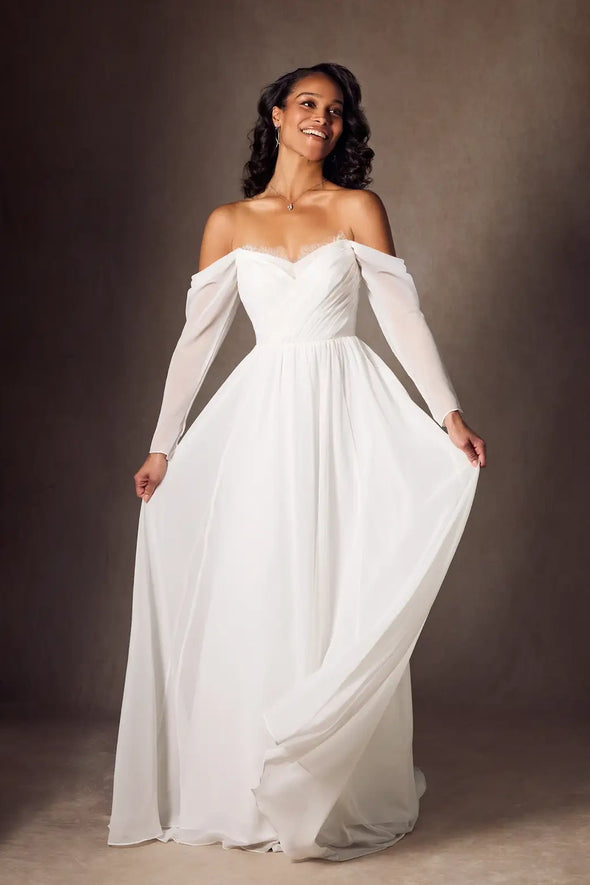 Long Chiffon A Line Off The Shoulder Wedding Bridal Gown