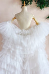 White Tiered Tulle Winter Long Wedding Cape Outfit