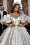 Sweetheart Ball Gown Satin Wedding Dress With Short Sleeves