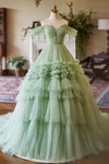 Sage Green Mesh Tulle Flower Girl Dress Party Gown