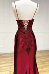 Burgundy Long Mermaid Evening Dress With Lace Appliques