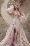 Charming Star Champagne Bohemian Lantern Sleeve Wedding Dress DW590