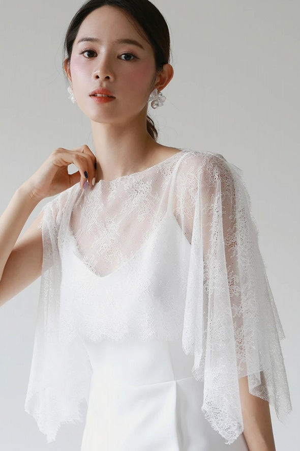 Short Lace Wedding Cape O-Neck Soft Lace Bridal Bolero Shawl Accessories DJ158