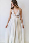 Bohemian V Neck Chiffon Beach Wedding Dress Cross Back