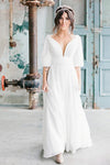 Bohemian V Neck Chiffon A Line Floor Length Wedding Dress