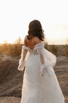 Puff Detachable Long Sleeve Tulle Bohemian Wedding Dress