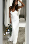 Simple Silk Long Wedding Dress Crew Neck Backless