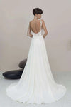 Simple Backless Elegant Bridal Beach Gowns With Ribbona DW644