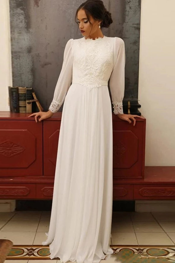 Muslim Wedding Dresses Long Sleeves Chiffon Appliques