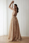 Champagne Tired Tulle Halter Backless Layered A-Line Boho Bridal Gowns DW678