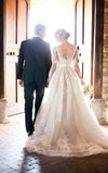 V Neck Long Sleeves Ruffles Lace Appliques Wedding Dress