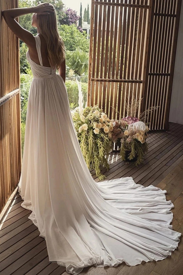 Bohemian Long Chiffon Sweetheart Wedding Dresses