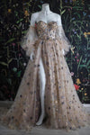 Charming Star Champagne Bohemian Lantern Sleeve Wedding Dress DW590