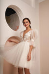 Dot Tulle Mini Short Wedding Dresses Puff Sleeve DW638