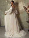 Bohemian Tulle A Line Lantern Sleeve Bridal Dress