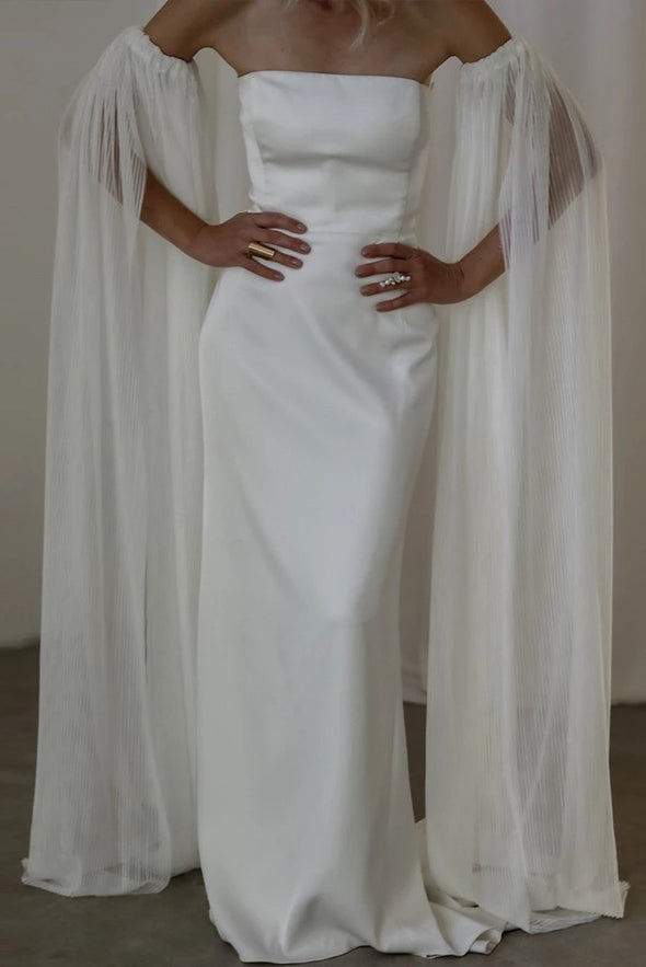 Ultra-Modern Sleek Column Wedding Detachable Sleeve With Delicate Pleated