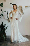 Tassel Bell Sleeves Lace Wedding Dress V Neck Backless Mermaid Robe De Mariée