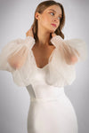 Transparent Plisse Tulle Removable Wedding Sleeves With Buttons DG222