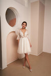 Dot Tulle Mini Short Wedding Dresses Puff Sleeve DW638